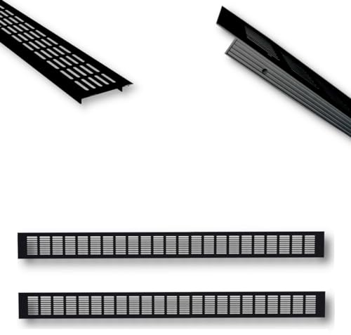 2x Aluminium Lüftungsgitter schwarz 80 x 8 x 1,2 cm für ideale Belüftung, Belüftungsgitter für Küche, Bad, Toilette, Garage und Wohnzimmer, Abluftgitter