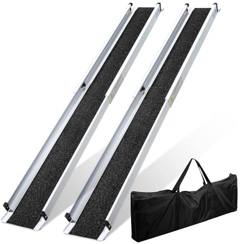 Vigevee Teleskop Rollstuhlrampe 121-213cm Verstellbare Teleskoprampen Aluminium rutschfeste Teleskoprampe mit 300KG Ladenkapazität Sicher für Haustiere und Rollstühle