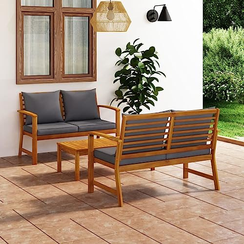 PTUGUOF 3-TLG. Lounge-Set Garten aus massivem Akazienholz mit abnehmbaren Sitz- und Rückenkissen, dick gepolstert für hohen Sitzkomfort, inklusive Couchtisch mit Lattendesign, modularer
