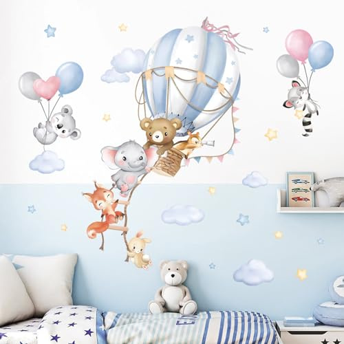 wondever Wandtattoo Heißluftballon Tiere Wandsticker Ballon Bär Elefant | Abziehen und Aufkleben, Abziehbar, Wandaufkleber Selbstklebend für Kinderzimmer Babyzimmer Schlafzimmer Wanddeko