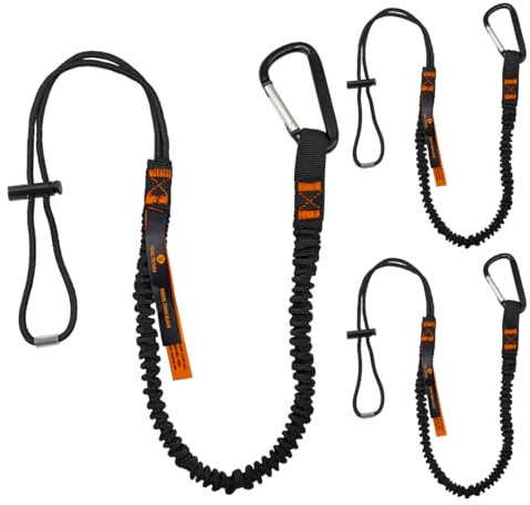 Tool Tether - Tool Lanyard with Spring Locking Aluminum Carabiner & Adjustable Loop End, 153 cm Working Length, Max Load 9KG - Tool Safety for Scaffolding & Working at Height - 3 Pack