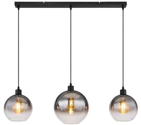 Hängeleuchte Rauchglas Pendelleuchte 3-Flammig Retro Esszimmerleuchte Kugeln Glas, schwarz, 3x E27 Fassungen, LxBxH 95x25x120 cm