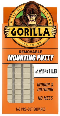 Gorilla Mounting Putty, Natural Tan Color, 168 Pre-Cut Squares (Pack of 1) - Non-Toxic Removable & Repositionable Wall Putty