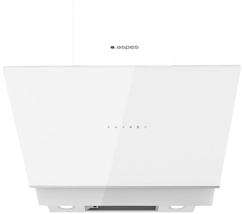 Aspes Campana Extractora Inclinada 60cm Cristal blanco ACPD600A3IB. Potencia 650m3/h, Tiro Doble, 4 Velocidades, Control Táctil, Filtro apto para Lavavajillas