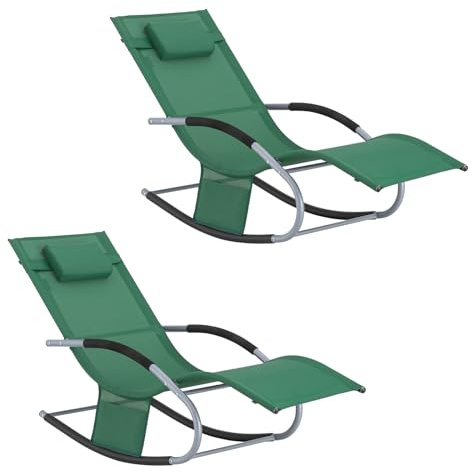 SoBuy Lot de 2 Chaises Longues Transat Pliable Jardin Fer – Bain de Soleil Ergonomique à Bascule Relax–Fauteuil Extérieur Confortable Plage pour Terrasse Balcon Camping, Vert Foncé, OGS28-WDx2