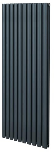 Röhrenheizkörper Oval 1600 x 600mm | Vertikaler Wandheizkörper Paneelheizkörper | Matt Anthrazit Grau Kohlenstoffstahl | Wohn- Badezimmer Küche [Inkl. Reinigungsbürste, Befestigungsset & Halterungen]