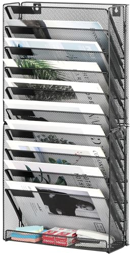 Solinxe Zeitungshalter Wand mit 10 Etagen Metall Zeitungsständer Hängeregister Wandablagefächer A4 Papier Dokumentenablage Büro Schule Ablage Organizer, Schwarz