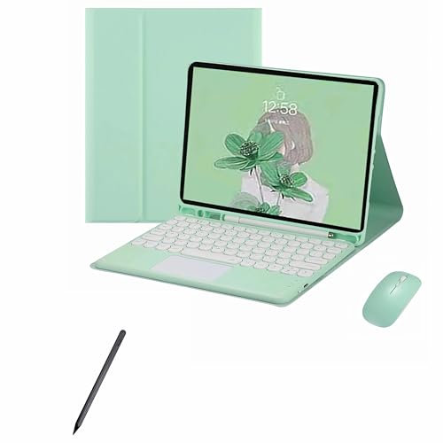 XFTeoux Custodia per iPad 9/8/7 TH 10.2 Pollici Touchpad Tastiera Staccabile con Supporto per Matita - Tastiera Bluetooth Smart Cover Senza Fili per iPad 9/8/7th Generation Tablet,Verde