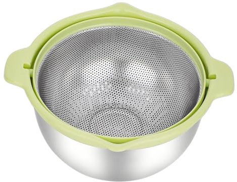 Baoblaze Set di 2 colini e scodelle per Lavare Il Riso, Foro da 1,5 mm, con Manico, in Metallo, colino per Alimenti, colino per Frutta, Verde