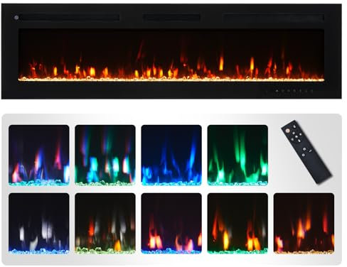 FlameKo Winslow 152cm/60 3 in 1 Electric Fireplace, Freestanding, Wall Mounted, Recessed, 9 Colours Flame Effect, Touch Button, TV Media Wall，Heater 1000W-2000W, Remote Control