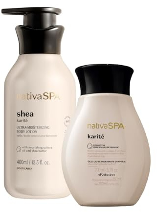 O Boticário Nativa SPA Shea Geschenkset zur Hautpflege mit 2 Produkten | Feuchtigkeitsspendende Körpercreme 400ml und parfümiertes Körperöl 200ml