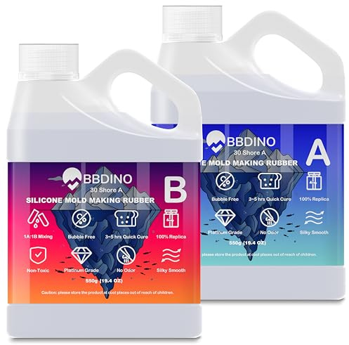 BBDINO Flytande silikon för mögelframställning 30 A, silikongummi av platina kvalitet, klar 1 100 g, självavgasande snabbhärdande form som gör silikon, 1 A: 1 B blandning för gjutning av silikonformar | Hög hållfasthet 1A: 1B mix självavgasning silikon värmebeständig 446F idealisk för gjutning av harts/smycken//betong/gips