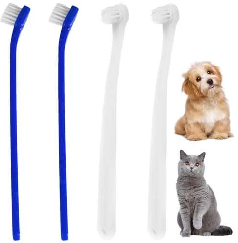 COYUN Lot de 4 brosses à dents pour petit chien et chat, brosse à dents en silicone souple à degrés pour animaux domestiques, soins dentaires pour chien, hygiène bucco-dentaire