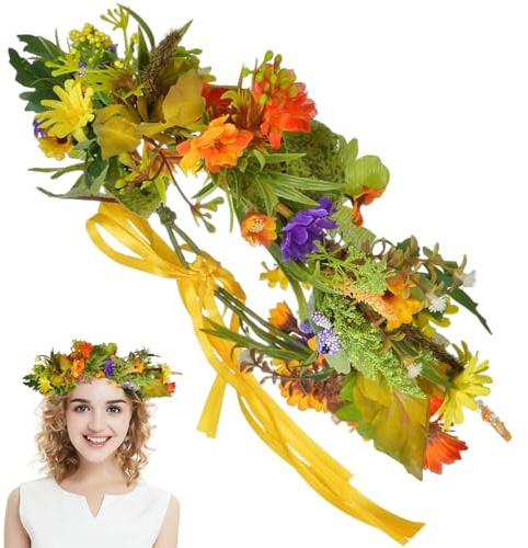 Corona floral, corona de flores, elegante diadema de flores Bohemia Garland Daisy con ratán ajustable, accesorios para el cabello para festivales, bodas, fiesta, playa, instantánea