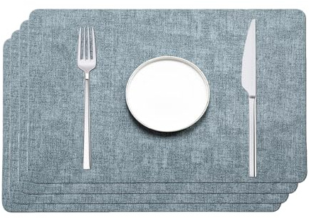 VEIZIBEE Tovagliette Americane Lavabili Tovagliette Colazione Ecopelle Set di 4 Impermeabili Sottopiatti Antiscivolo Resistenti al Calore Tovaglietta Americana Rettangolare (Blu)