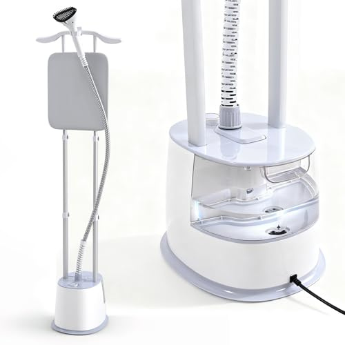 Gvdeirn Vaporizador vertical profesional para ropa, 2000 W vertical y horizontal con salida de 35-41 g/min, tanque de 2.5 L, 9 ajustes ajustables, tela de ropa de calentamiento rápido que elimina las