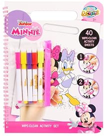 Minnie Mouse Wipe-Clean Aktivitetsbok | återanvändbar målarbok för barn från 3 år | 40 sidor med raderbara mönster | med 5 pennor och spiralbindning | Jobbbok för
