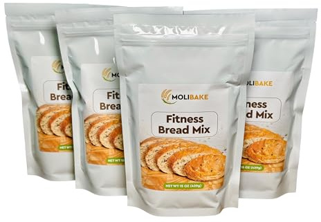 Molibake Fitness Bread Mix – Pack of 4 – All-Natural High-Fiber Bread Mix for Bread Machine and Oven – 15 oz – Whole Grain Breads Mix with Carrots, Oats, Flax, Sunflower & Sesame Seeds – Easy-to-Use Bread Maker Mix for Homemade Baking