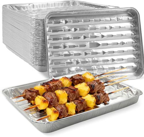Zmpkhba 40 Packs Disposable Aluminum Foil Broiler Pan, Large Aluminum Roasting Pans for for BBQ, Grilling, Roasting, Catering, and Restaurants, Crawfish Trays 12 x 9 inches