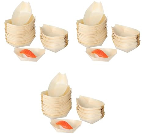 Toyvian 150Pcs Mini Sushi Wood Boats Snack Trays Food Containers Japanese Style Tableware for Party Catering