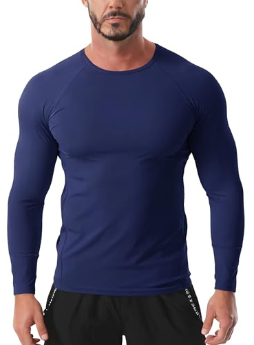 Sweat-shirts à manches longues pour hommes, sous-vêtements techniques basiques, t-shirts de course à manches longues, hauts techniques, vêtements de compression pour le jogging Bleu marine XL