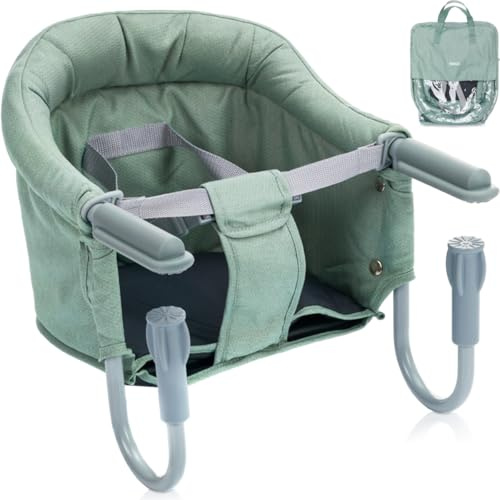 Faltbarer Tischsitz Baby Stuhlsitz mit Transporttasche für Tischplatten bis 8,5 cm praktisch für Zuhause und Unterwegs (Grün)