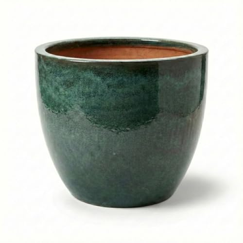 Teramico Premium planteringskruka keramisk glaserad – 100 % frostbeständig och handgjord. Blomkruka med hål för utomhus- och inomhusbruk. Högkvalitativ ytterkruka unik vintersäker (mossa grön, 38 cm x