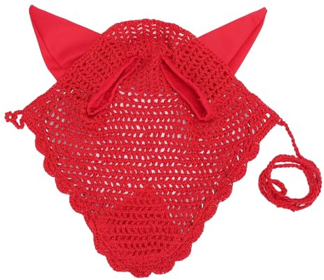 Pferdeohrhaube aus Baumwolle, atmungsaktiv, Fliegenschleier, Ohrennetz, gehäkelt, für empfindliche Pferde