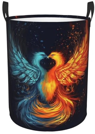 Fire and water phoenix Laundry Basket Foldable Laundry Hamper Waterproof Collapsible Washing Bin Clothes Bag Freestanding Dirty Clothes Hampers for Laundry, Bedroom, Dorm