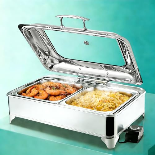 Aocay Chafing Dish Buffet Elettrico, 9L Professionale Scaldavivande Elettrico per Buffet Acciaio Inox, Contenitore Scalda Cibo Temperatura Regolabile per Catering, Buffet, Hotel, Ristoranti(1/2 Pan)