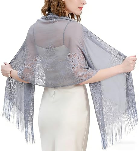 SycloPak Bufanda Fular Elegante de Encaje para Mujer, Chal Pashmina con Fleco de 200cm, Mantón Sedoso y Suave para Fiesta, Boda y Ocasiones Especiales
