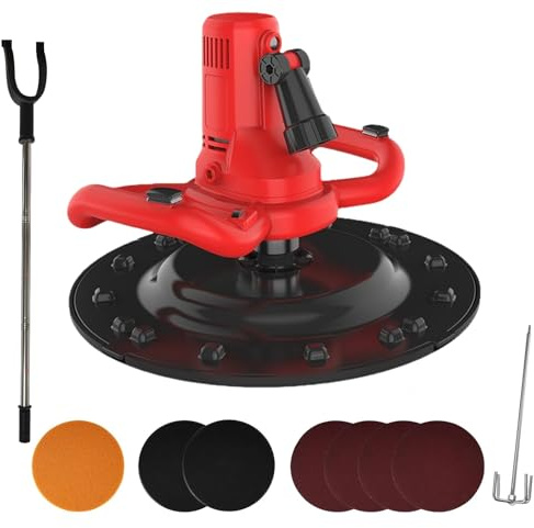 Lijadora Pared Y Techo, Mezcladora De Mortero - Motor Cobre Puro, Velocidad Variable, Incluye Percha De Prolongación, Varilla Mezcladora, Disco Autoadhesivo Con LED Para Escayolistas(Red)