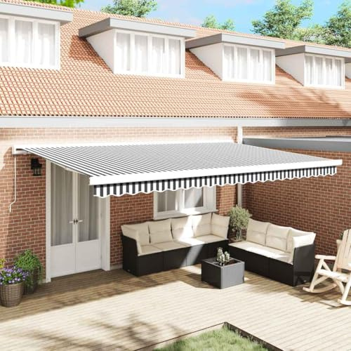 Einziehbare Markise Anthrazit und Weiß 5x3 m aus Stoff und Aluminium, Gelenkarmsonnenschutz mit UV-Beständigkeit für Terrasse und Balkon, Wandmontage, langlebiges Design