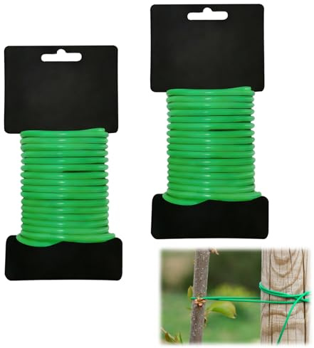 20M 3.5mm Plant Ties,Green Garden Plastic Coated Soft Twist Wire (2PCS*10M） | Flexible Garden Wire for Climbing Plants, Fixing Vines Shrubs and Flowers,Tomatoes and DIY Projects Plant Ties