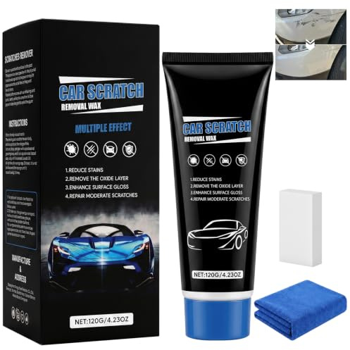 Efface Rayure Voiture 120g avec Éponge et Chiffon, Efface Rayure Car Scratch Remover, Anti Rayure Voiture Carrosserie, Cire Polish pour Réduire les Micro-Rayures et Raviver la Brillance