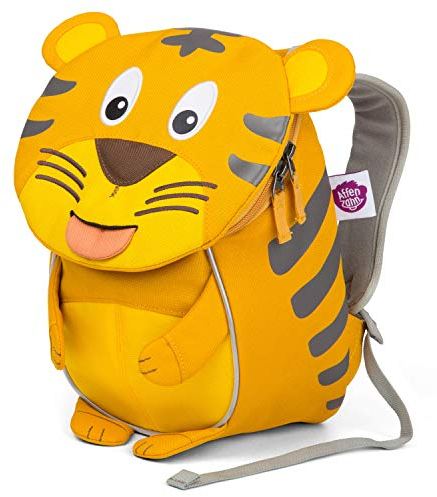 Affenzahn Kleiner Freund Kindergarten-Rucksack für 1-3 Jährige Ergonomisch Reflektierend Ziehzunge mit Namensschild Tiger - Gelb