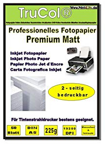 Beidseitig 50 Blatt DIN A5 225g /m² Premium MATT Fotopapier hochweiß für Tintenstrahldrucker sofort trocken wasserfest lichtecht Flyerpapier Broschüren Vorlagen Grußkarten Photopapier Einladungskarte