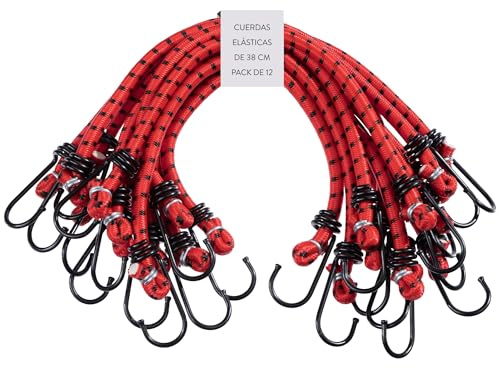 PRETEX 12er Set Universal Expander Gepäckspanner mit Haken - 38 cm Lange Gummispanner Gummiband Set - 12x Fahrrad Spanngurte Spanngummi - Bungee Cord Set - Rot