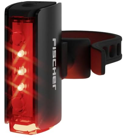 FISCHER Luce posteriore a LED per bicicletta Twin Stop, con illuminazione a pavimento a 360° e luce del freno per una maggiore visibilità e protezione, durata fino a 8 ore, ricaricabile, colore nero