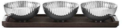 Georg Jensen Bernadotte Tripple Bowl Set In Stand Wood & Stainless Steel