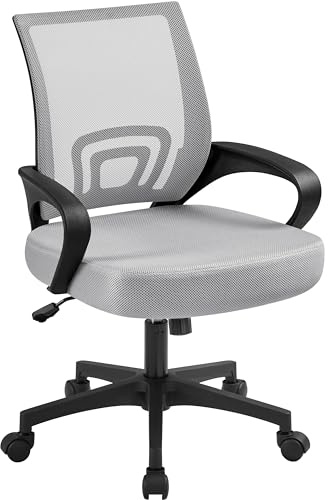 Yaheetech Ergonomic Chair Mesh Swivel Lumbar Support Adjustable Desk Gray | Breathable mesh back,height adjustable seat,fixed armrests,rolling casters,360° swivel,for home office and student study