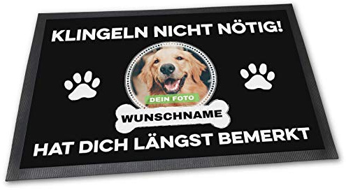 Fußmatte mit eigenem Hund - Klingeln Nicht nötig - Personalisiert mit WUNSCHFOTO und Wunschname Hundebesitzer - 60 x 40 cm