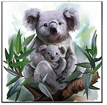 Leinwand Malerei Tiere Natur Niedlicher Koala und Koala Baby Poster Wandkunst Bild für Kinderzimmer Dekoration 60x60cm / 23.6 x23.6 Kein Rahmen