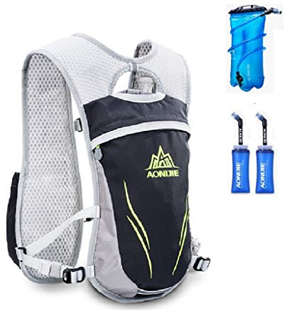 AONIJIE Hydration ryggsäck 5,5 L ridväst väska för maratonlöpning, utomhuscykling, klättring belastning mobilplånbok med 2 l/350 ml vattenblåsa, (svart, väska + 2 L +2 x 350 ml)