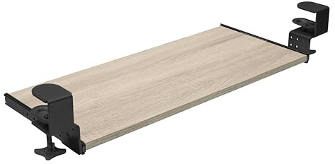 FIX&EASY Tastaturauszug klemmbar mit Tastaturablage 800X400mm sonoma eiche Dekor, Tischklemmen höhenverstellbar schwarz, Schienen schwarz 400mm, Auszug für Tastatur Maus Keyboard und Laptop Ablage