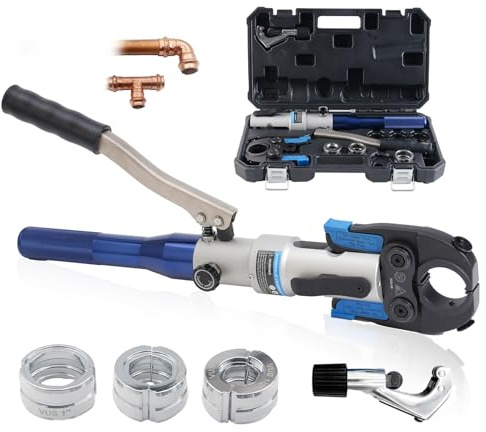 iGeelee Hydraulic Copper Pipe Press Tool for Viega ProPress Fittings | Includes 1/2, 3/4, & 1 Dies | Ideal for Narrow Spaces & Tee Fittings | Includes 1 Set of Dies (1950)