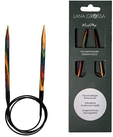 Lana Grossa Rundstricknadel Design-Holz | Stricknadeln aus Birkenholz, ergonomisch & farbig | Ideal für Pullover, Schals, Mützen & weitere Rundprojekte 100/7,0