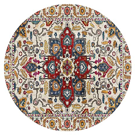 Designer Teppich Rund Kurzflor Moderner Orientteppich Klassisch Gemustert Ornamente für Wohnzimmer Schlafzimmer KinderzimmerRotes mehrfarbiges Vintages Blumen,Round ø200cm