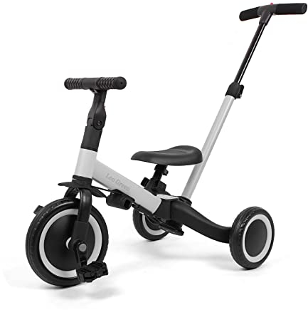Leogreen 4 in 1 Laufräder, Kinderdreirad mit Schubstange, Laufrad Dreirad, für Kinder ab 1 Jahre bis 3 Jahren, bis zum 25kg, Grau