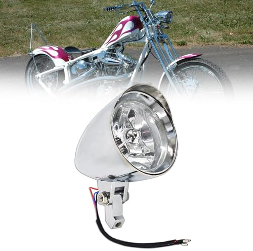 ANTUKO Motorcycle Chrome Visor Headlight Lamp Replacement for Bobber Chopper Dyna 12V